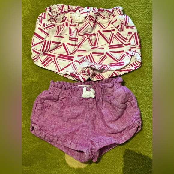 NWOT 2 Old Navy Linen Shorts Fushia Solid/Purple Print 12-18 Months - Picture 1 of 5